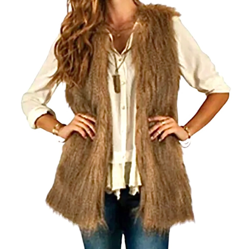 Black Swan XS Tan Shag Style Fur Vest! NEW!